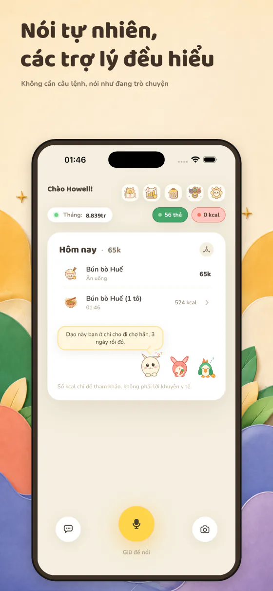 Ghi thu chi và calo bằng cách nói tự nhiên